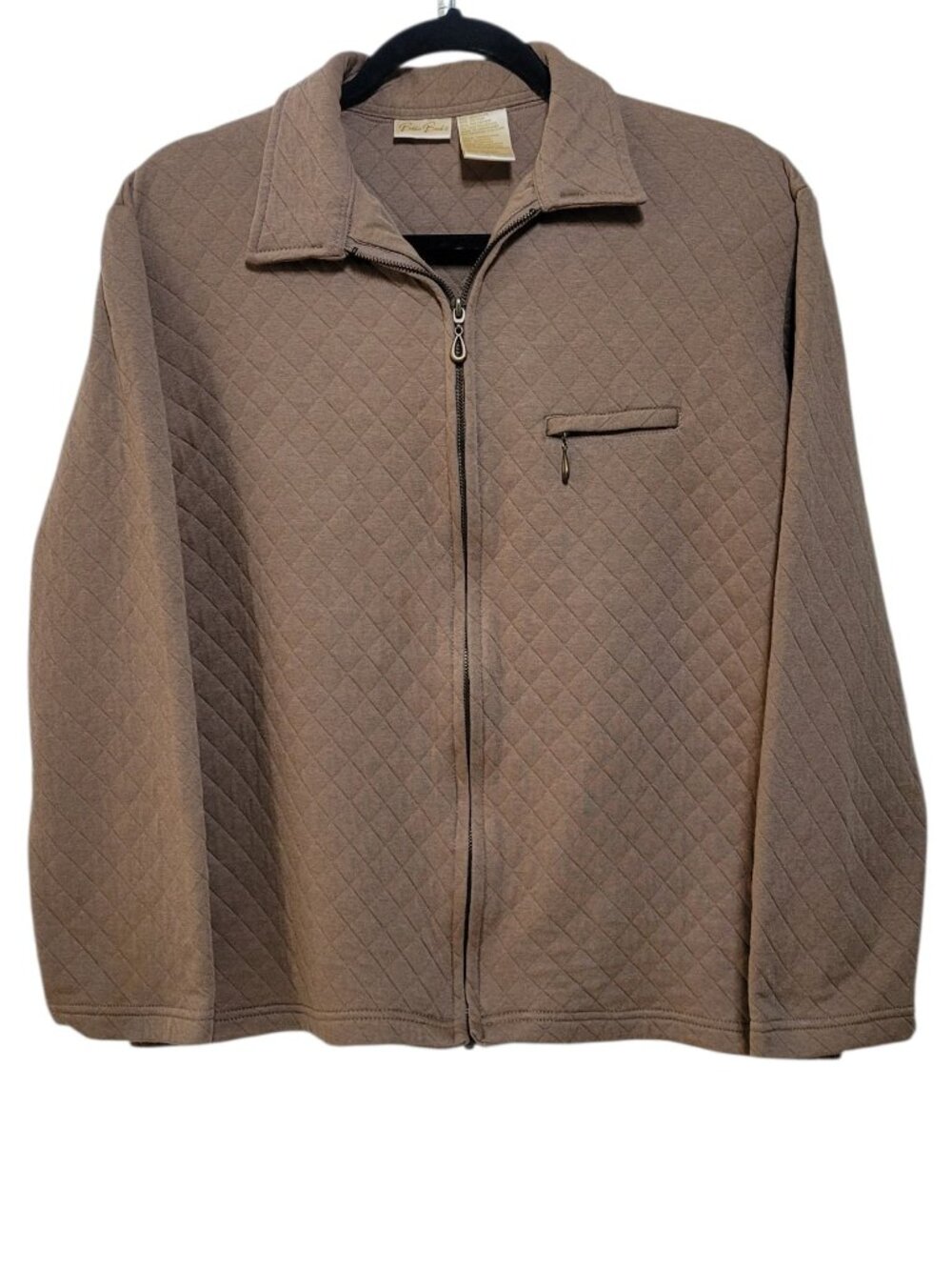 Bobbie Brooks Vintage Quilted Full Zip Sweater Jacket Brown Womens M Grandmacore